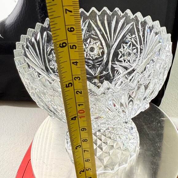 Vintage Footed Clear Cut Glass Bowl With Sawtooth Rim 5" Tall Heavy Decorative P - Picture 10 of 10